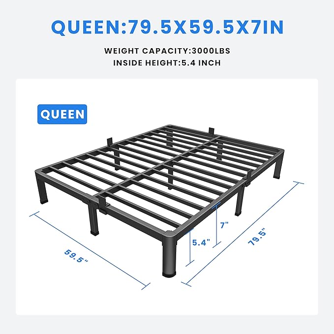 MAF 7 Inch Queen Metal Platform Bed Frame with Round Corner Legs, 3000 LBS Heavy Duty Steel Slats Support, Noise Free, No Box Spring Needed, Easy Assembly