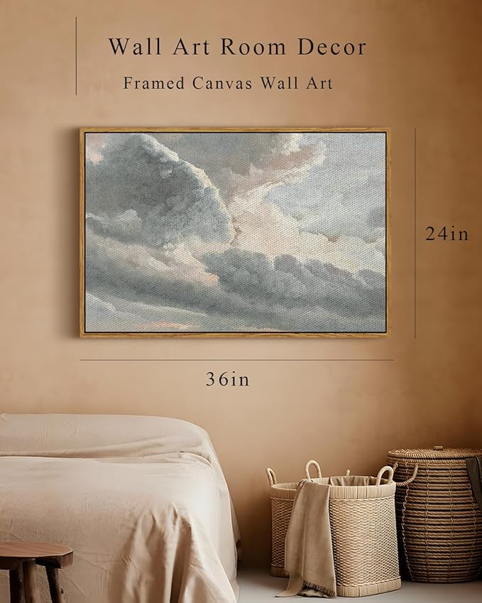 InSimSea Framed Canvas Wall Art, Landscape Wall Art, Study of Clouds Painting, Modern Farmhouse Decor, Rustic Wall Decor for Living Room, Bedroom, Office, 24"x36"