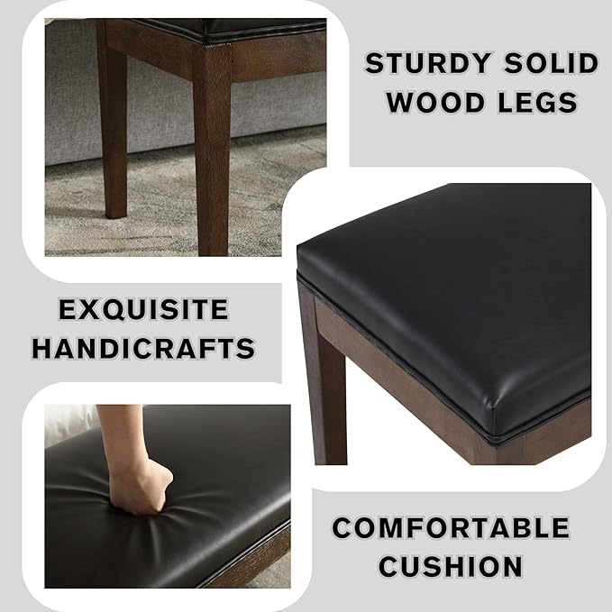 PU Leather Dining Bench Upholstered Entryway Bench Farmhouse Shoe Bench Seat Ottoman for Hallway Living Room Bedroom End of Bed Dining Room Kitchen, 45.5" Long, Black