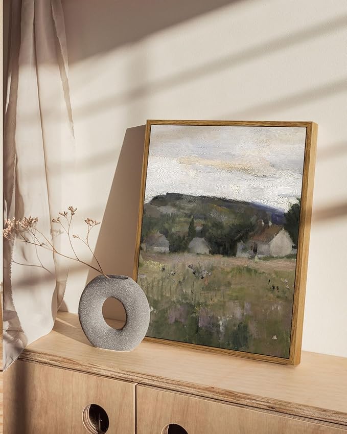 InSimSea Framed Wall Art for Living Room Vintage Landscape Wall Prints Framed Canvas Art Wall Decor Abstract Serene Countryside Scene Wall Prints Mid Century Modern Decor for Bedroom Office 11x14in