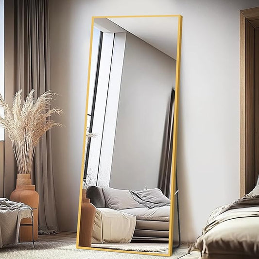 Tall Full Body Mirror, 68''x 29'' With Gold Aluminum Alloy Frame, Floor Length Leaning Against Wall for Bedroom Decor, Women Dressing