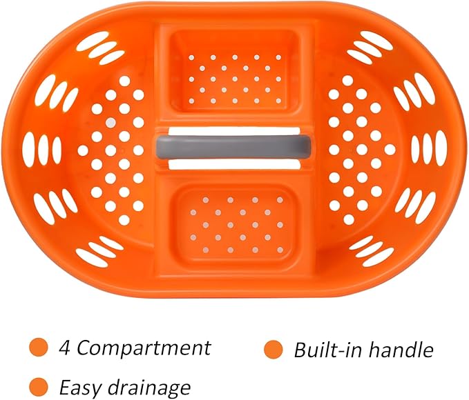 Large Shower Caddy Portable 2PC - Made in USA Plastic Jumbo Size Dorm Storage Candy Tote with Handle Shower Organizer for Bathroom, Pantry, Kitchen, College Dorm, Orange