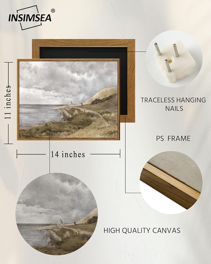 InSimSea Framed Canvas Wall Art Vintage Decor, Coastal Wall Art Seaside Landscape Paintings, Rustic Farmhouse Wall Decorations for Living Room Office Bedroom Decor, 11"x14"
