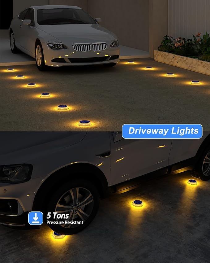 Solar Deck Lights Outdoor, Warm White Waterproof Step Lights for Stairs, Sidewalk, Pathway, Yard, Patio, Garden, Ground (4 Pack)