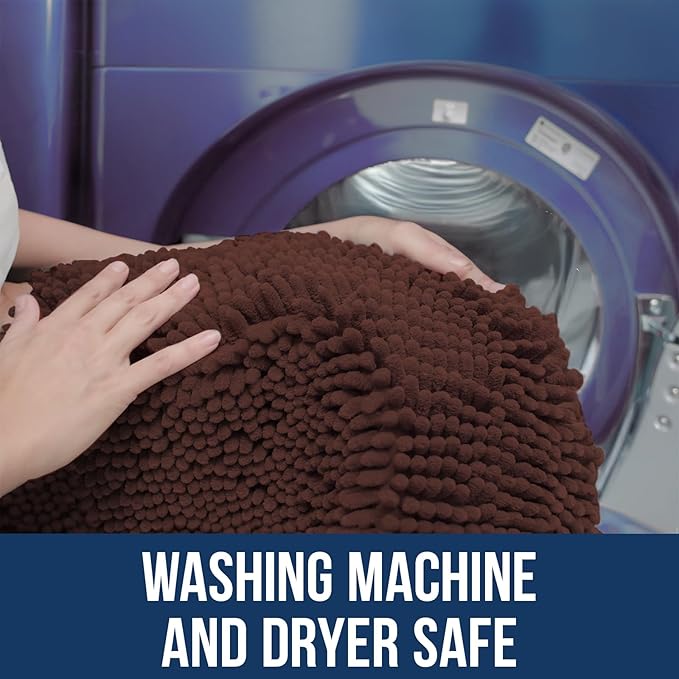 Muddy Mat Chenille Bathroom Rugs Quick Dry Microfiber Mats Non Slip Washable, Extra Thick, Soft and Highly Absorbent Bath Mats for Bathroom, Kitchen, and Shower Floor - Brown Small 28"X18"