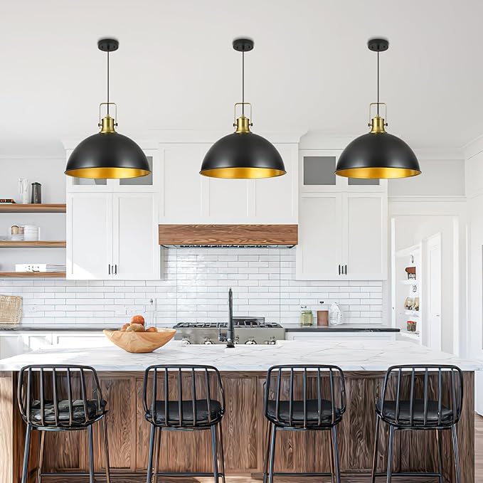 18 Inch Black Farmhouse Pendant Lights for Kitchen Island Industrial Haning Lamp Adjustable Height Vintage Dome Hanging Light Fixtures for Barn, Dining Room