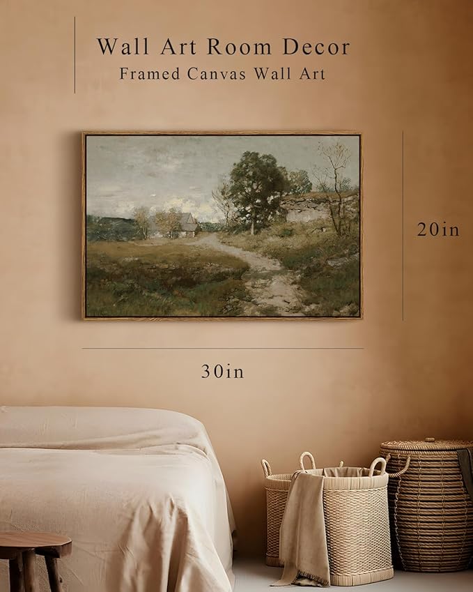InSimSea Framed Canvas Wall Art, Vintage Countryside Landscape Farmhouse Decor, Large Wall Art for Living Room, French Country Decor Wall Prints, 20"x30"