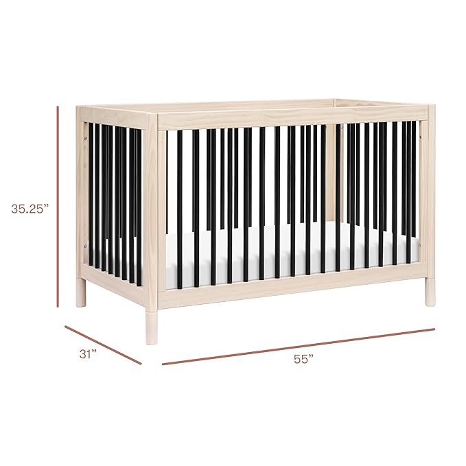 Babyletto Gelato 4-in-1 Convertible Crib with Toddler Bed Conversion in Washed Natural and Black, Greenguard Gold Certified