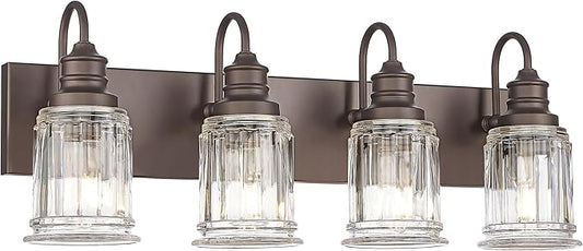 Bathroom Vanity Light - HWH 4-Light Vanity Lights for Bathroom Wall Mounted Light Fixtures Over Mirror, Oil Rubbed Bronze Vanity Light with Bell-Shaped Clear Glass, 5HZG106B-4W ORB