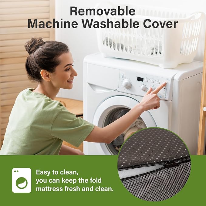 Folding Mattress 3in Twin Memory Foam Tri-Fold Futon with Washable Cover Foldable Floor Mat for Guest Bed, Camping, Yoga, RV Travel, White (Size: 38" L x 75" W x 3" Th)