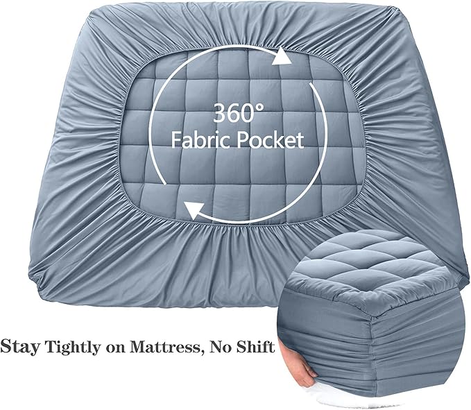 EASELAND Twin XL Mattress Pad Pillow Top Mattress Cover Quilted Fitted Mattress Protector Extra Long 8-21" Deep Pocket Cooling Mattress Topper (39x80 Inches, Dusty Blue)