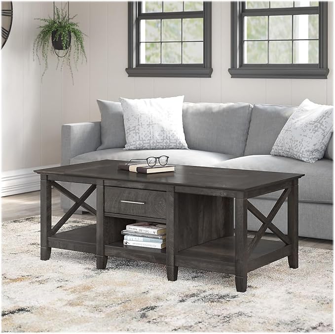 Bush Furniture Key West Coffee Table with Storage in Dark Gray Hickory