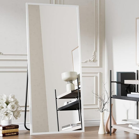 Koonmi Large Mirror Full Length 34"x76", Tempered Glass Floor Body Mirror with Stand, High Definition Imaging, Metal Frame, Hanging Leaning or Standing, Silver