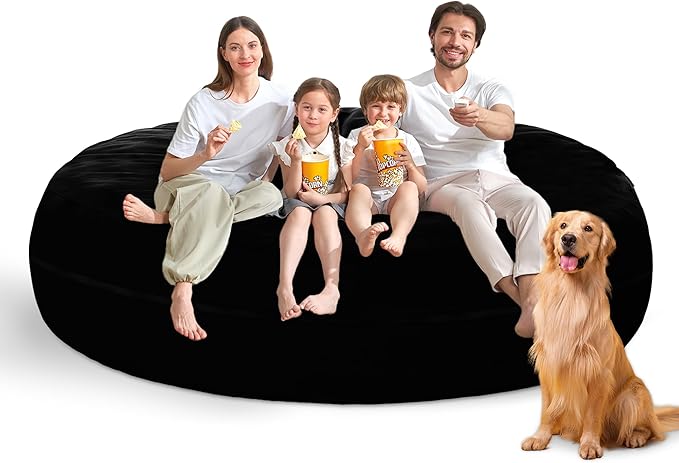 7FT Bean Bag Chair with Ultra Soft Velvet Cover Bean Bag Sofa with Memory Foam Bean Bag Chairs with Large Size Lazy Sofa for Dorm Office Living Room Bedroom Black 7'