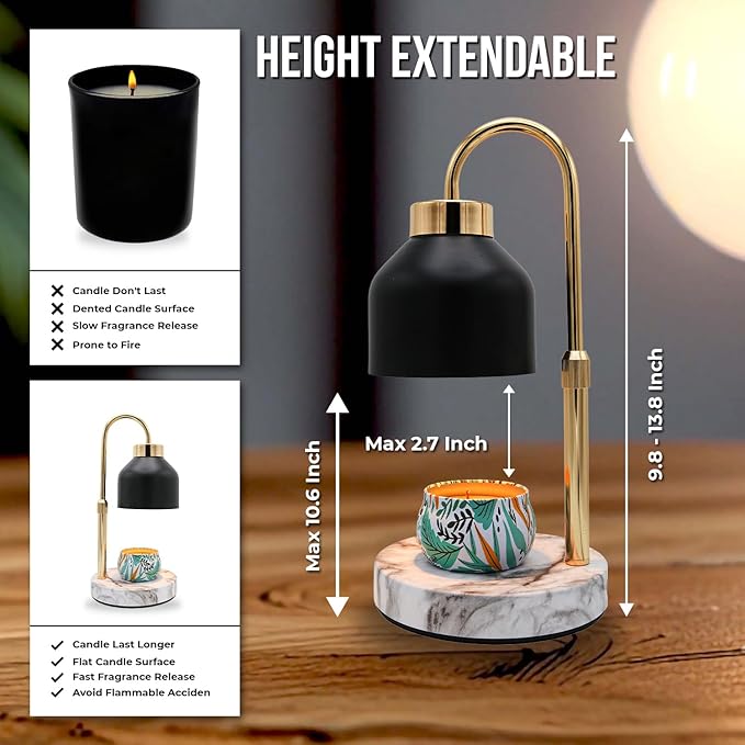 Adjustable Electric Candle Warmer Lamp with Timer -Safe & Dimmable Fragrance Diffuser for Wax Melting and Jar Candles -Modern Home Decor and Gift Idea