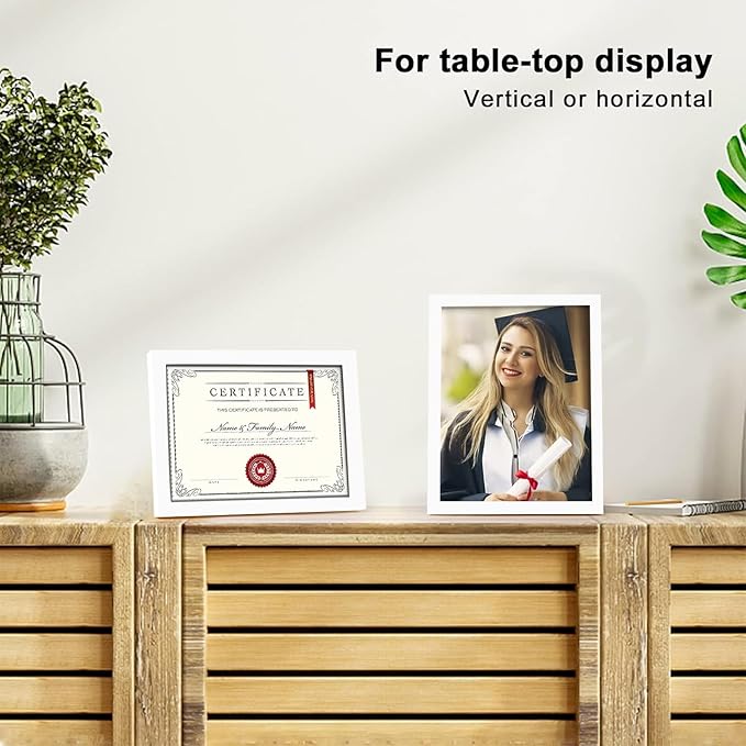 KINLINK 8.5x11 Picture Frames White, Solid Wood Diploma Frames with Acrylic Plexiglass for Pictures, Certificate Degree Document Frame Tabletop and Wall Display, Set of 4
