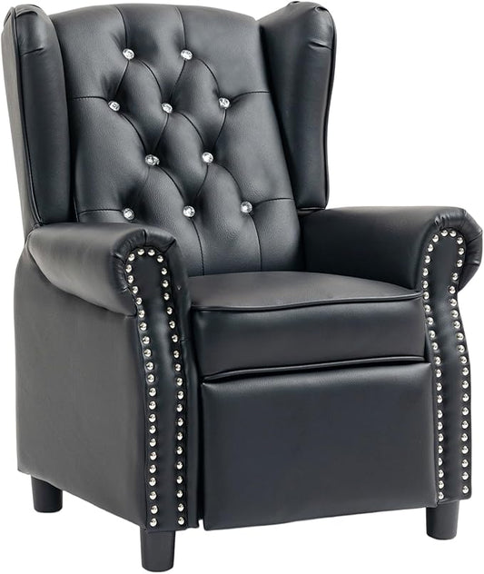 AVAWING Kids Wingback Recliner Chair with Studded Tufted Backrest & Nailhead Trim, PU Leather Kids Chair with Adjustable Backrest and Footrest, for Bedroom or Nursery (Black)