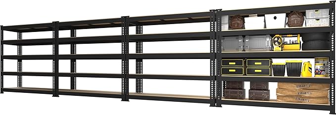 PrimeZone 48" W x 18" D x 72" H Garage Shelving Heavy Duty - Adjustable Metal Storage Shelves, 5 Tier Industrial Shelving Unit, Utility Shelf Rack for Basement, Warehouse, Pantry, Closet, Black, 4Pack