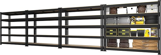 PrimeZone 48" W x 18" D x 72" H Garage Shelving Heavy Duty - Adjustable Metal Storage Shelves, 5 Tier Industrial Shelving Unit, Utility Shelf Rack for Basement, Warehouse, Pantry, Closet, Black, 4Pack
