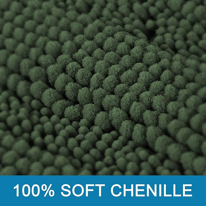 H.VERSAILTEX Bathroom Rugs Bath Rugs for Bathroom Non Slip Bath Mats Extra Thick Chenille Striped Rug 17" x 24" Absorbent Soft Shaggy Washable Dry Fast Bath Mats for Bath Room Floor - Bronze Green