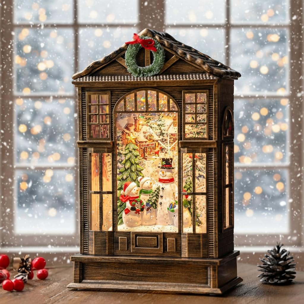 Christmas Snow Globe Swirling Glittering Snowman Choir Manger Scene, USB Lined/Battery Operated Lighted Water Lantern for Christmas Festival Decoration Gifts