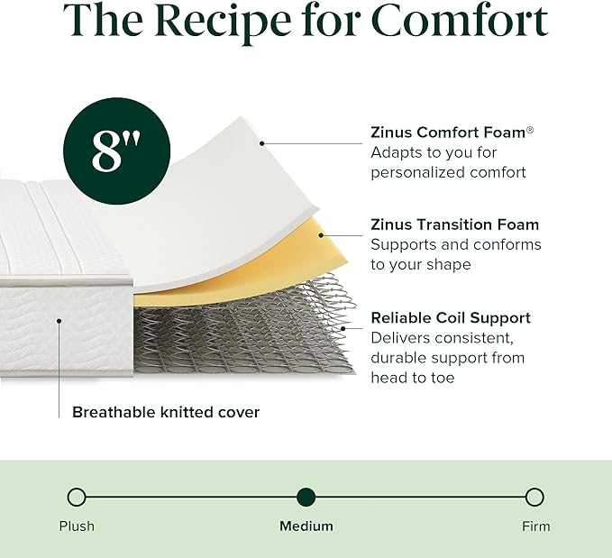 ZINUS 8 Inch Foam and Spring RV Mattress, [New Version], Short Queen for RVs, Campers & Trailers, Smaller, More Convenient WonderBox Packaging, Mattress-in-a-Box