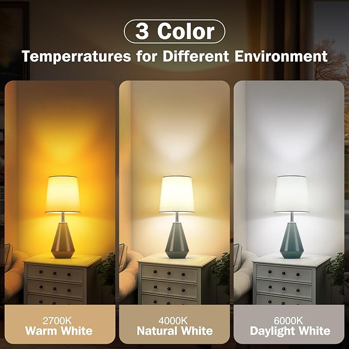 Small Bedside Table Lamp for Bedroom - Reading Desk Lamp with 3 Color Temperatures，15.5" Nightstand Ceramic Lamp with Fabric Shade for Kids Room,Living Room,Dorm,Home Office (Green)