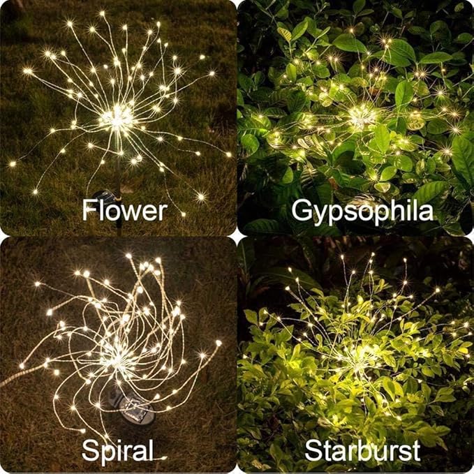Anordsem Solar Lights Outdoor Waterproof: Garden Fairy Light Powered for Yard Outside Decor-Starburst Fireworks Lamp Led for Patio Pathway- Sparklers Stick Twinkle Gifts for Women 2 Pack Warm White