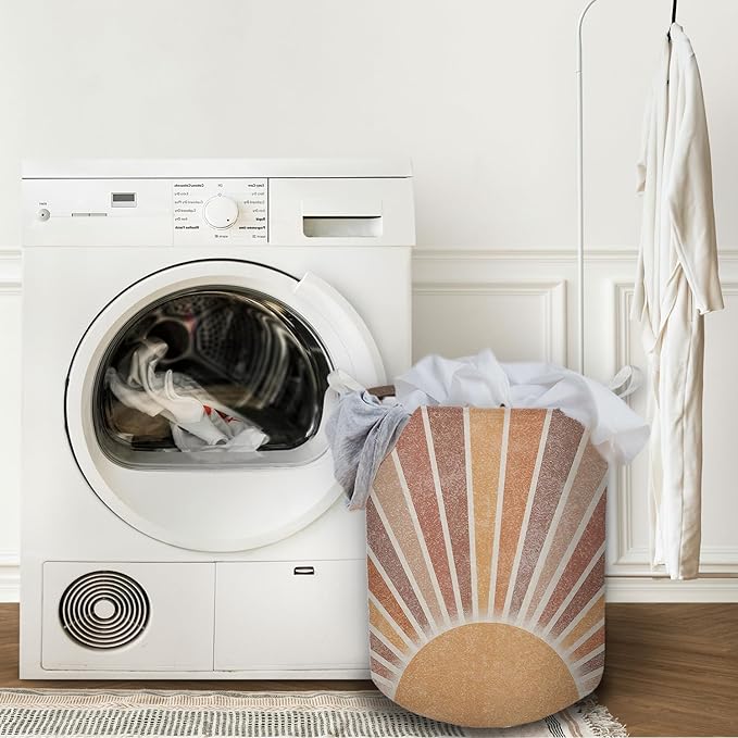 Boho Laundry Basket, Mid Century Modern Boho Neutral Sun Sunshine Waterproof Collapsible Laundry Hamper Dirty Clothes Storage Toy Bin Organizer for Bathroom Bedroom Nursery Girls Kids Room