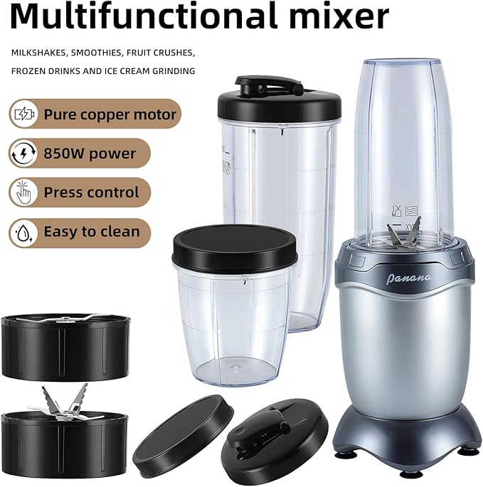 Panana Smoothie Blender 850W Portable Personal Blender and Grinder Combo Shakes and Smoothies 2 * 20Oz To-Go Cups & Lids, Personal Blenders for Juice, Frozen Drinks, Sauces