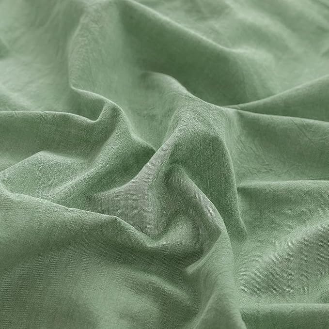 FACE TWO FACE Bedding Duvet Cover Set100% Washed Cotton Duvet Cover Linen Like Textured Breathable Durable Soft Comfy (Twin, Green)