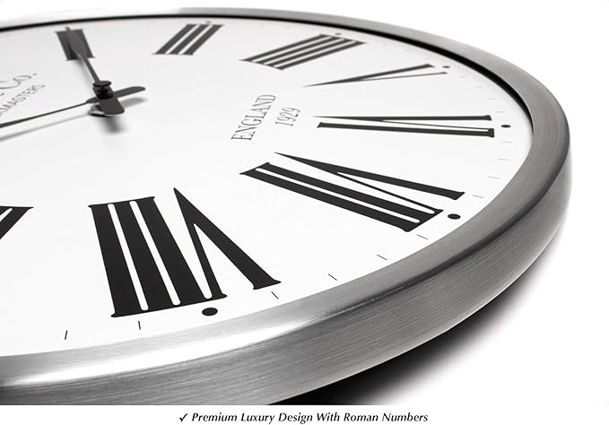 HARRIS & CO. CLOCKMASTERS ( 13 Inch Premium Luxury Wall Clock Roman Design - (Metal Frame & Curved Glass)(Silent Sweep Noiseless Technology) Model Name - Abbey Road