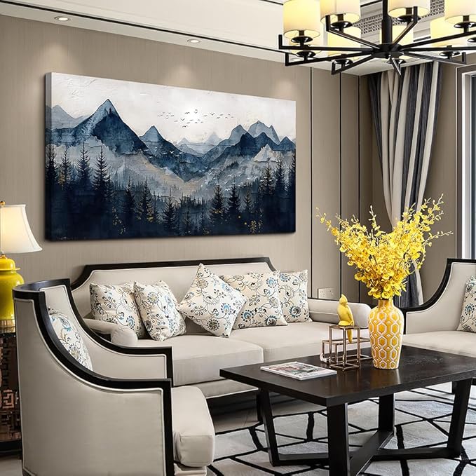 Wapluam Framed Canvas Wall Art Decor Vintage Black And White Wall Painting Wall Art for Living Room Abstract Mountains Landscape Pictures Wall Decor For Bedroom Office Ready To Hang Home Decorations