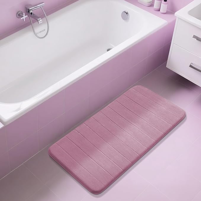 Yimobra Long Bath Mat 44"x24", Super Soft Quick Dry Memory Foam Bathroom Rug, Water Absorbent, Non Slip Backing Machine Washable for Tub Shower, Thick Comfort Support, Mauve