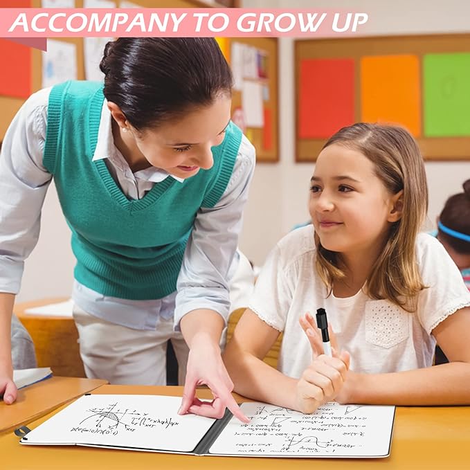 Mini Whiteboard 12"x9" Small White Board Dry Erase, Erasable Notebook Foldable Desk Whiteboard Holder Dry Erase Board, Office, Home, Travel, School, Portable (Pink)