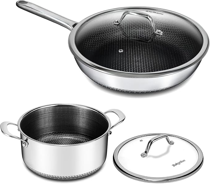 Pots and Pans Set,12 Inch Hybrid Nonstick Frying Pan & 5QT Stockpot,3 PCS Silicone Kitchen Utensils Set