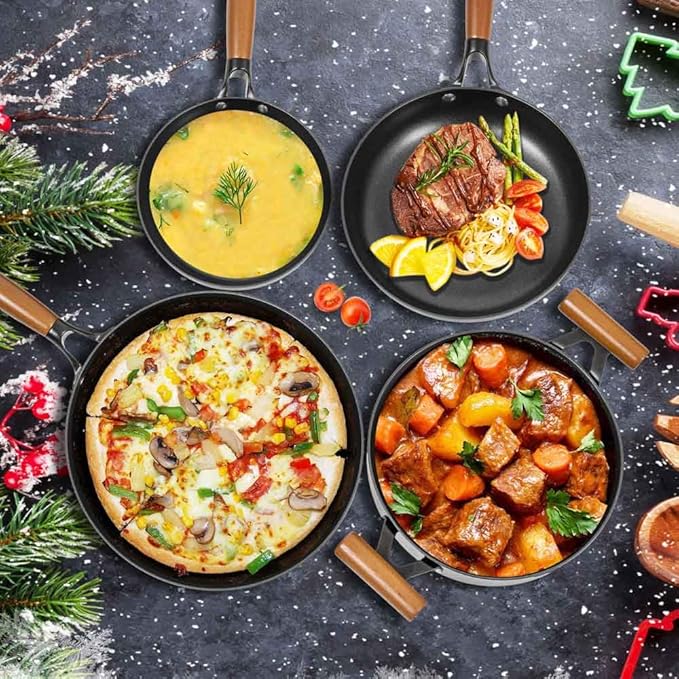 AUDANNE Nonstick Pots and Pans Set, 9 Pieces Non Stick Kitchen Cookware, Cooking Skillets Include Frying Pan with Lid, Saucepan, Casserole, Spoon, Turner Spatula, PFOA Free for Induction, Black