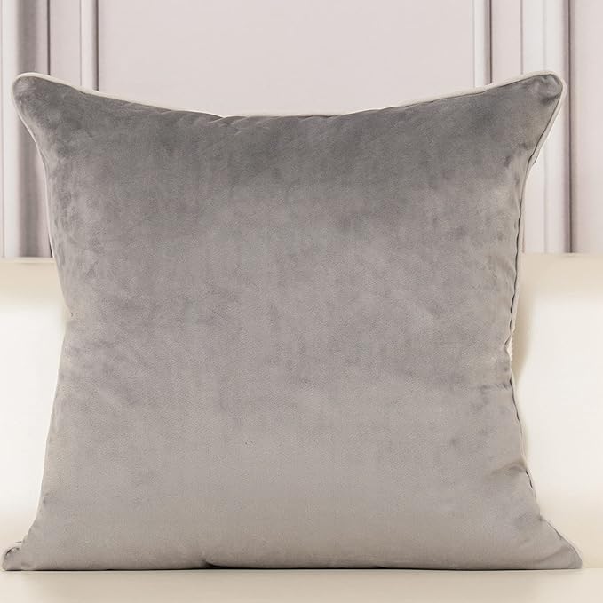 Aeckself European Floral Pillow Cover 16x16 Inch, Luxury Velvet Embroidered Decorative Throw Pillow Cover for Couch Bedroom Living Room, Grey and White