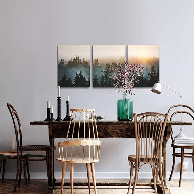 Forest Bathed in Sunlight Canvas Print Picture Painting Wall Art for Bedroom Living Room Framed 3 Piece Artwork Wall Decor for Bathroom Modern Room Plants Wall Decorations Size 12x16x3 Ready to Hang