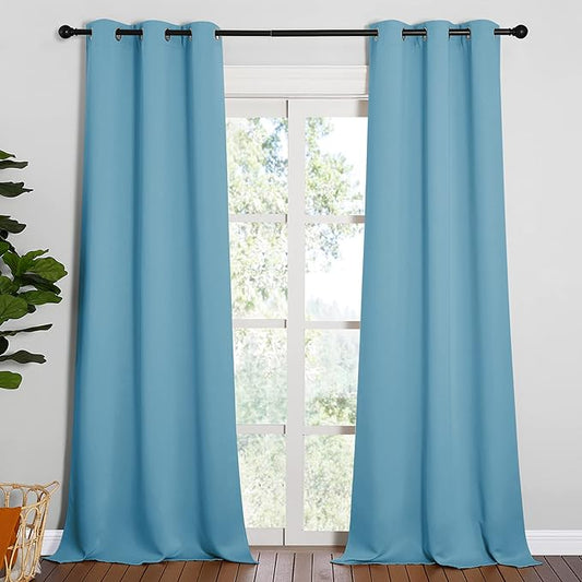 NICETOWN Room Darkening Curtain Panels - Toddler Boy Bedroom Drapes with Grommet Top, Energy Smart Window Treatment Curtains(Teal Blue, 42 inches W x 95 inches L, 2 Panels)