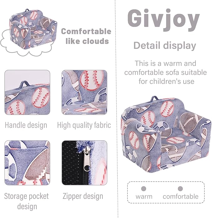 Toddler Chair Plush Kids Couch, Comfy Kids Sofa Toddler Lounger Chair for Bedroom, Convertible Toddler Couch for Girls and Boys, Reading Chair for Kids