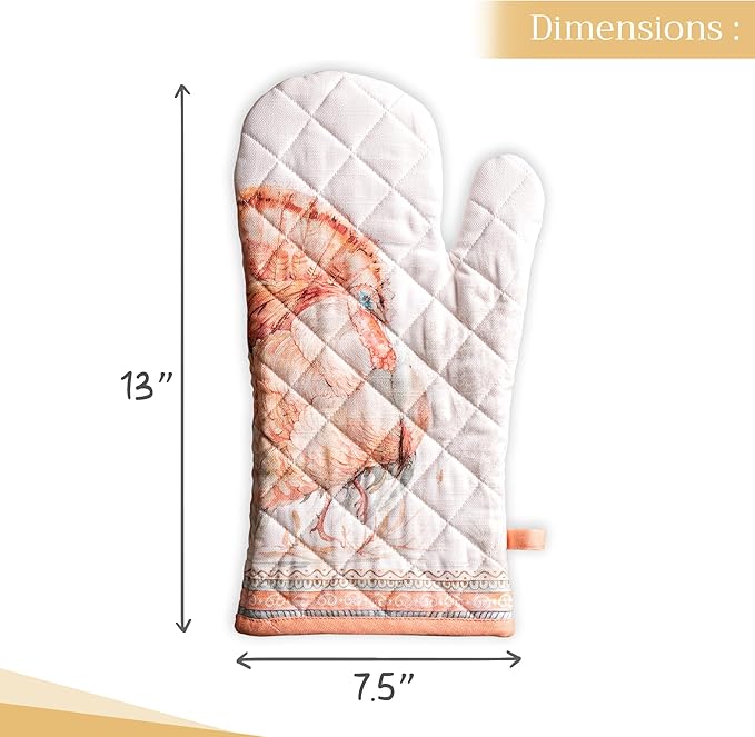 Maison d' Hermine Oven Gloves 100% Cotton Oven Mitt 7" x 13" with Loop Heat Resistant BBQ Cooking Gloves for Thanksgiving Christmas Decorations Baking Handling Hot Pans (Pack of 1, Giving Thanks)
