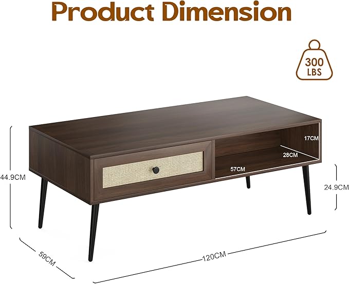 Farini Mid-Century Modern Coffee Table,Wooden Coffee Table for Living Room, Office, Walnut