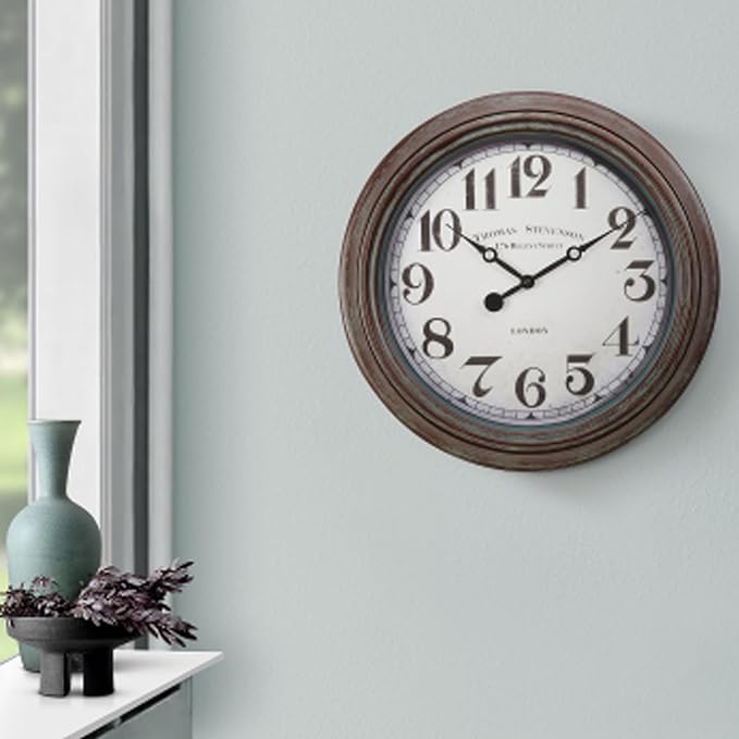 20 Inch Retro Farmhouse Wall Clock, Vintage Silent Non-Ticking, Battery Operated Decorative Clock for Living Room, Kitchen, Bedroom, Office and Home Decor, Bronze White Arabic Number