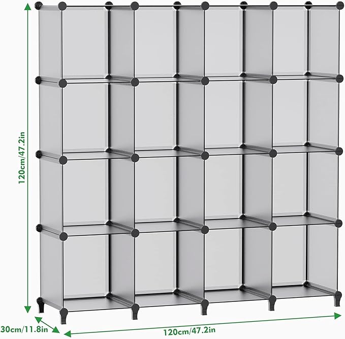 HOMIDEC Closet Organizers and Storage, 16 Cube Storage Organizer, Portable Closet Organizer Cubes Shelves for Clothes, Bedroom, Wardrobe, Kids Room, Bathroom, Grey