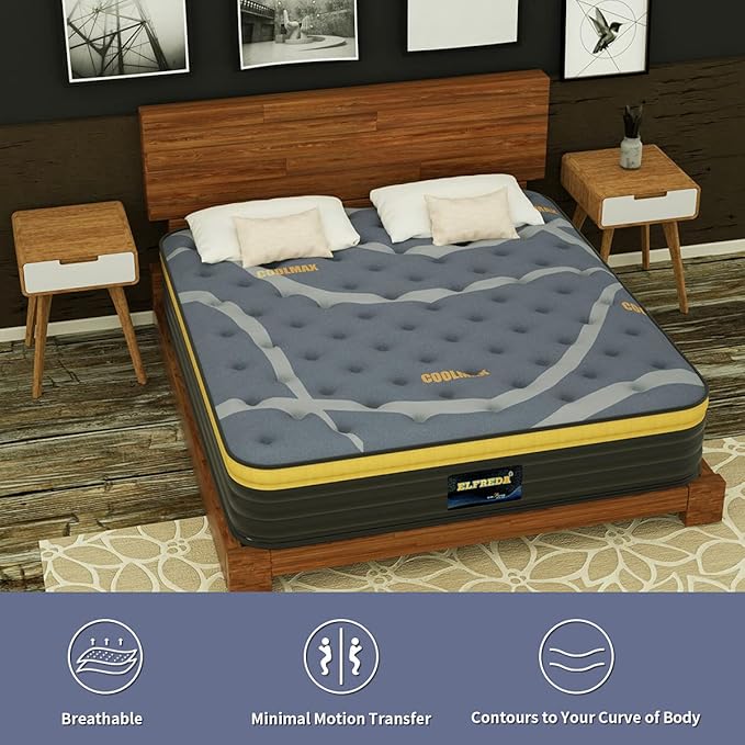 Elfreda King Mattress, 12 inch Pillow Top Hybrid Mattress, Memory Foam and Pocket Spring Firm, Supportive & Pressure Relief King Size, Bed in a Bag