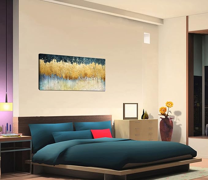 XXMWallArt FC2650 Canvas Wall Art Abstract Golden Forest Painting Modern Decor Abstract Canvas Prints for Living Room Bedroom Kitchen Home and Office Wall Decor