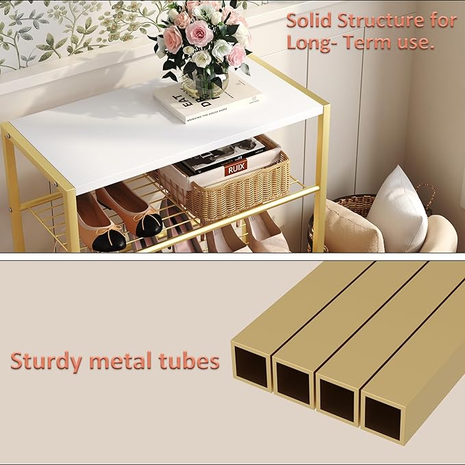 HOMEFORT 5-Tier Shoe Rack, Shoe Storage Shelf, Industrial Shoe Tower, Narrow Shoe Organizer for Closet Entryway, Small Shoe Rack Table with Durable Metal Shelves, Gold