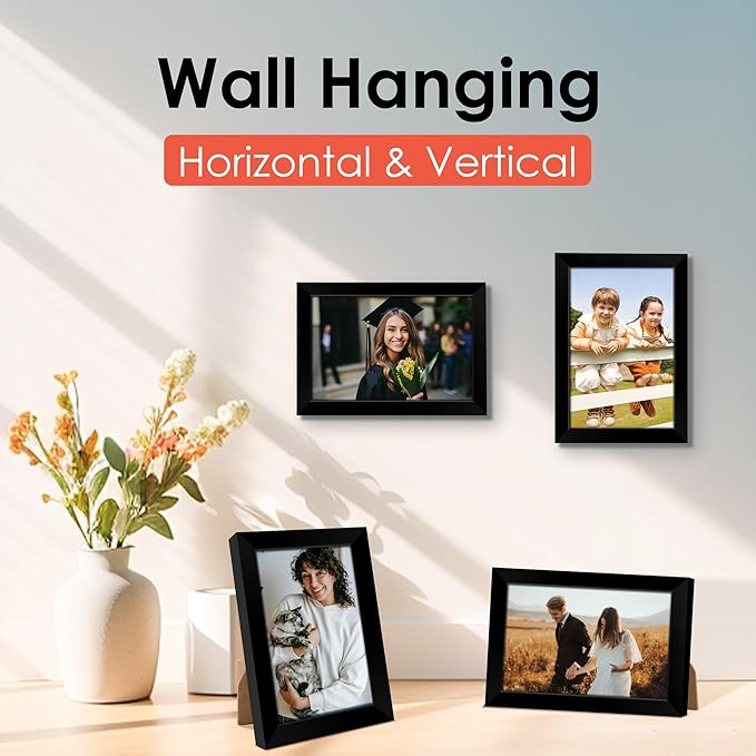 FIXSMITH 4x6 Picture Frame Set of 6, Black Photo Frames Bulk with HD Plexiglass for Wall Hanging or Tabletop Display, Multi Picture Frames Collage for Wall Decor