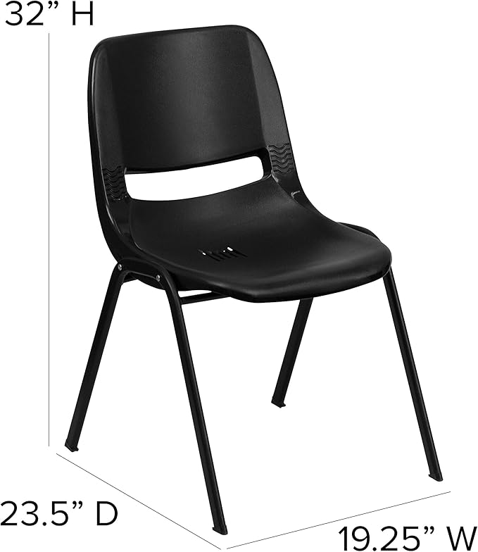 EMMA + OLIVER Black Ergonomic Shell Student Stack Chair - Classroom Chair/Office Guest Chair
